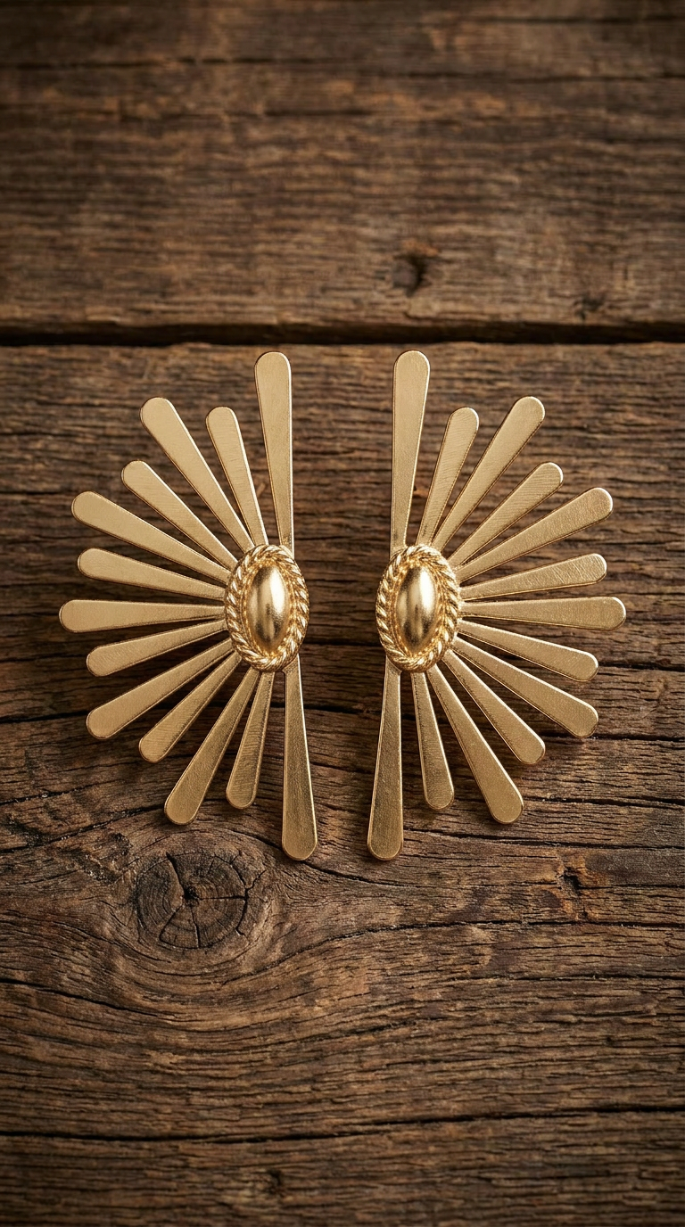 Solara Gold Sunburst Statement Earrings