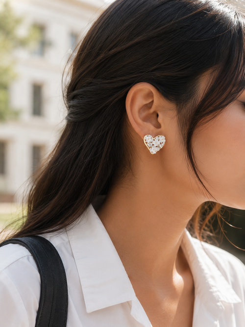 Blossom Heart Floral Crystal Stud Earrings