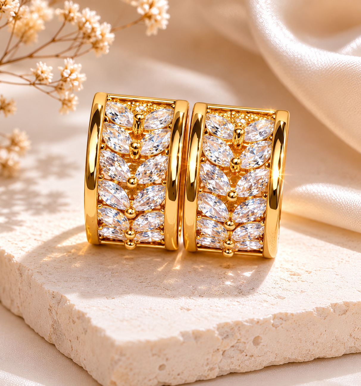 Aurielle Gold Crystal Laurel Hoop Earrings