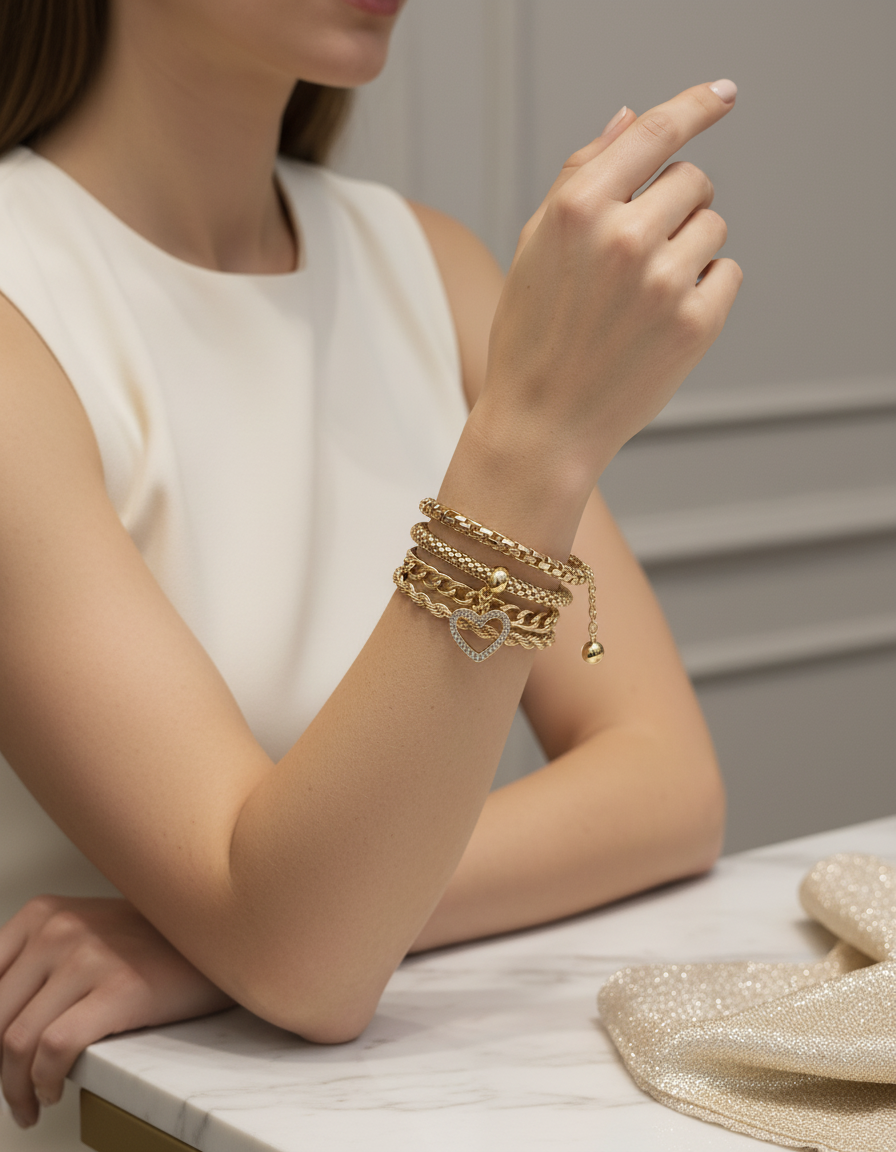Stack of 4 Gold plated bracelets