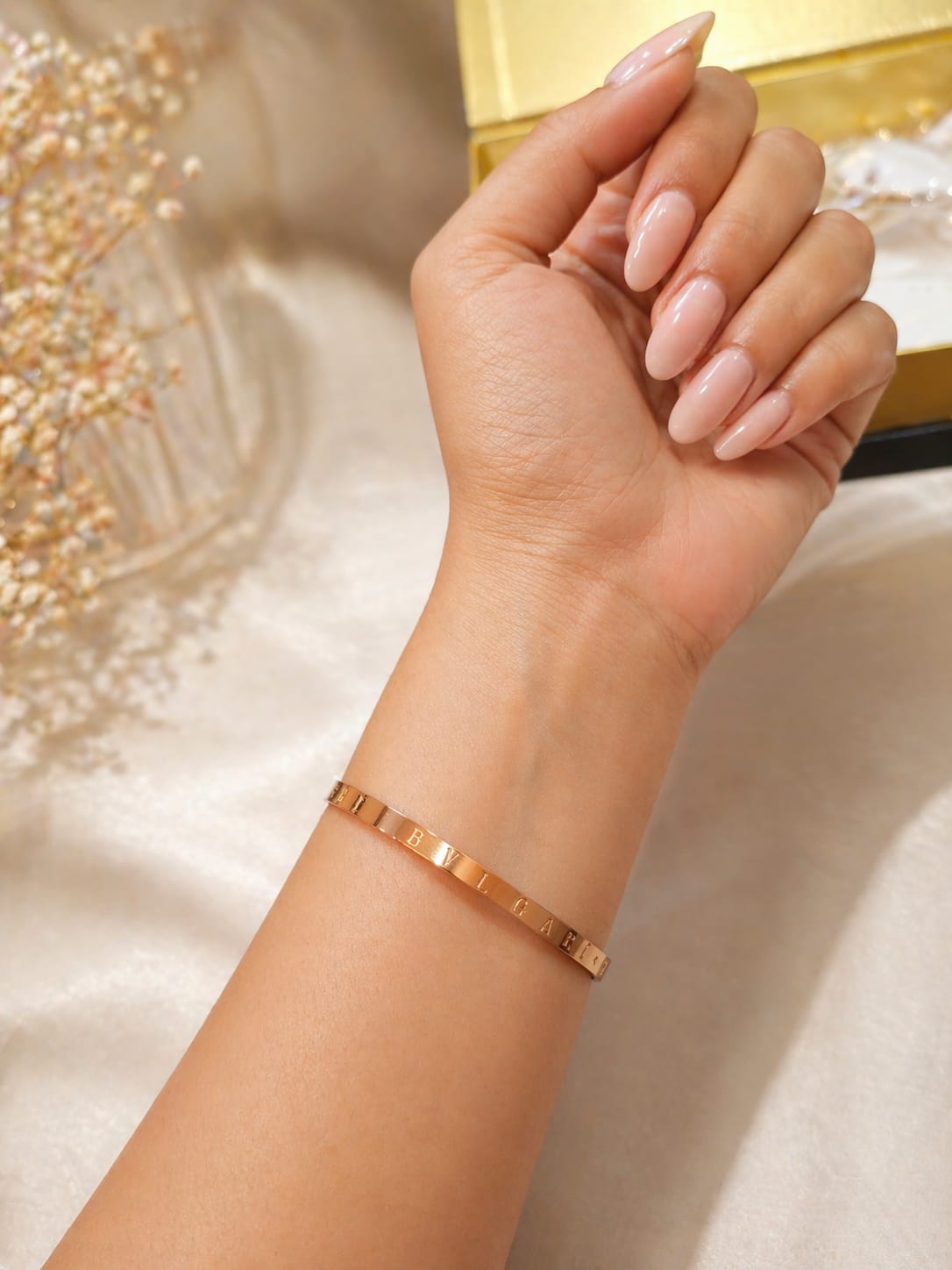 Minimalist Logo-Engraved Rose Gold Bangle