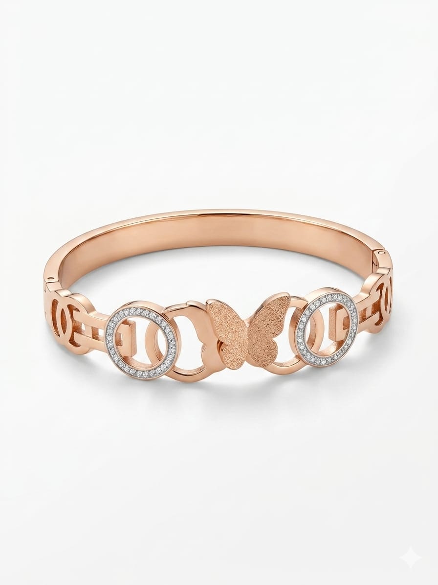 Rose Gold Butterfly Crystal Bangle