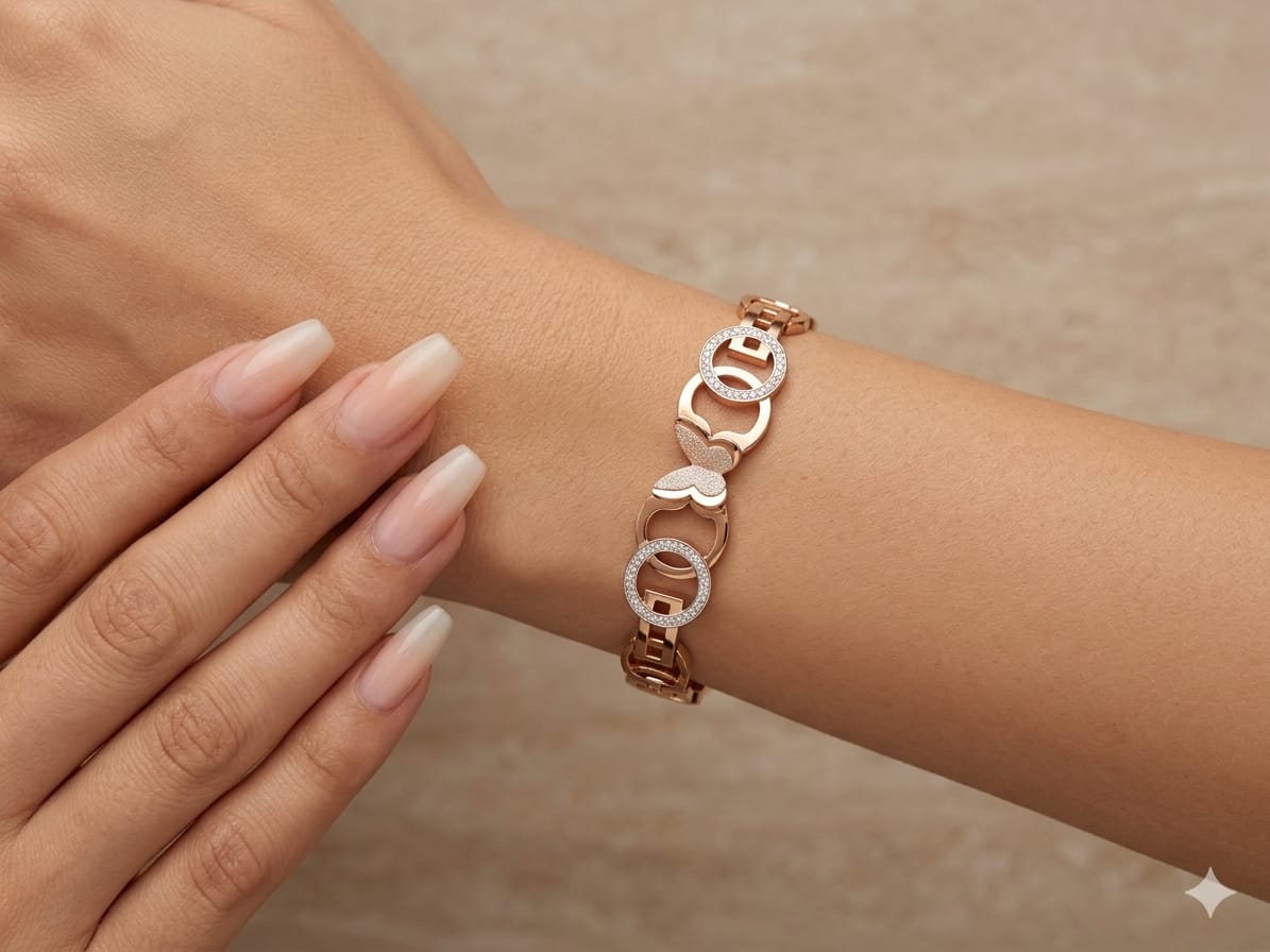 Rose Gold Butterfly Crystal Bangle