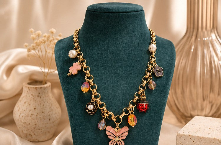 Gold plated Butterfly Charm Statement Necklace