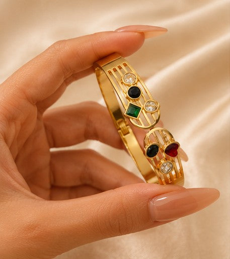 Gold plated Multicolor Crystal Open Cuff Bracelet