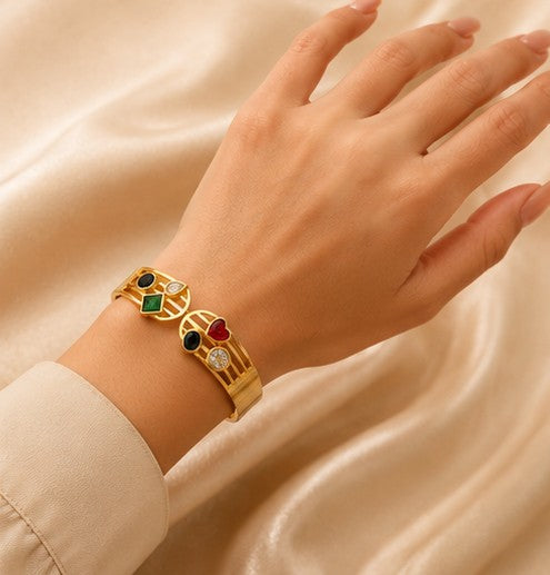 Gold plated Multicolor Crystal Open Cuff Bracelet