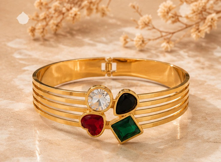 Multi-Stone Gold Cuff