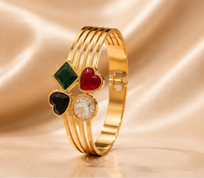 Multi-Stone Gold Cuff