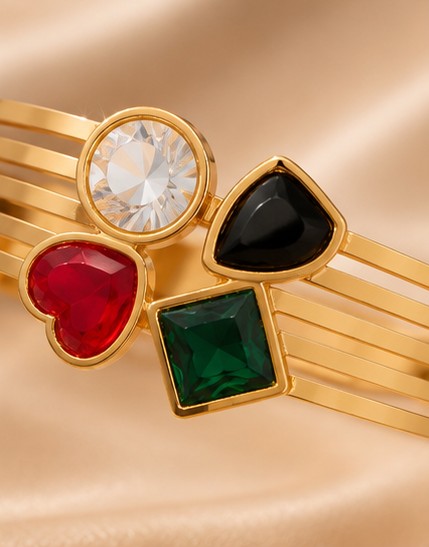 Multi-Stone Gold Cuff