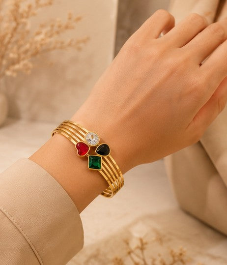 Multi-Stone Gold Cuff