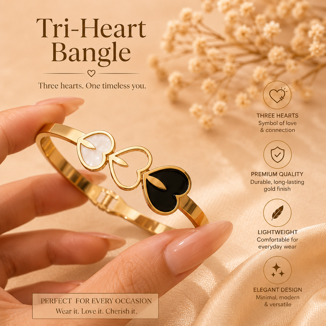 Gold plated Triple heart bracelet